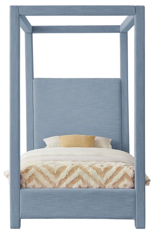 Meridian Furniture Emerson Sky Blue Twin Upholstered Canopy Bed-1