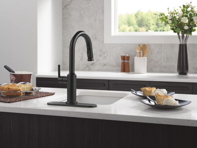 Delta Cordova™ Matte Black Single Handle Pull-Down Bar/Preparation Kitchen Faucet-4