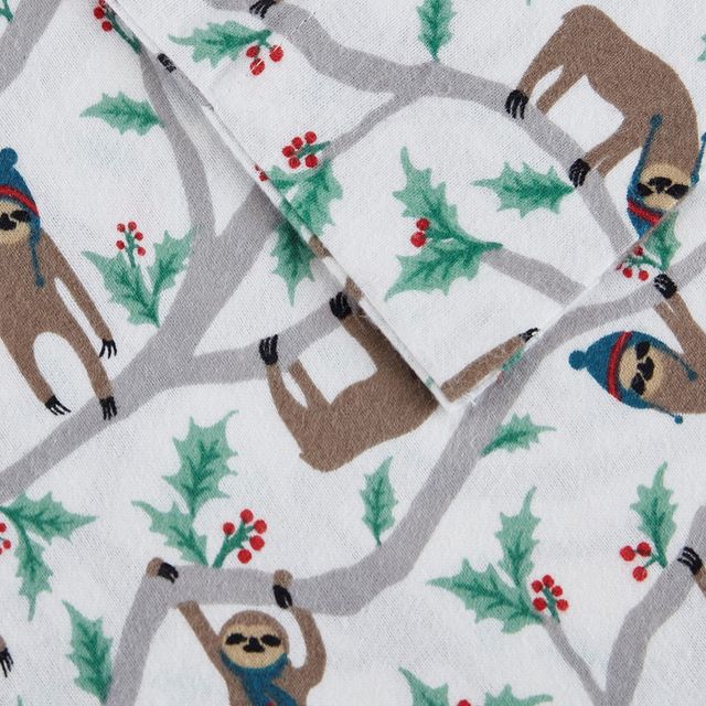 Olliix by True North by Sleep Philosophy Cozy Flannel Multicolor Sloth King Cotton Printed Sheet Set-1