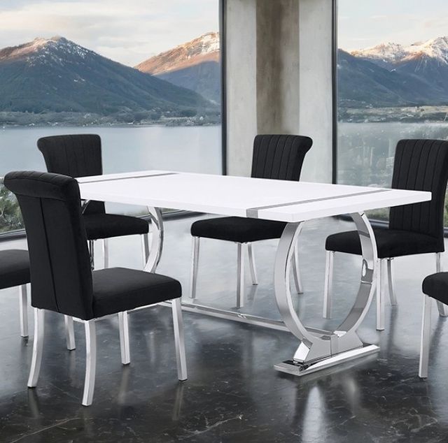 Furniture of America® Holbaek White 80" Dining Table with Silver Base-1