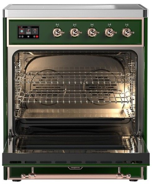 Ilve® Majestic III 30" Emerald Green Pro Style Induction Range with Solid Door and Copper Trim-1