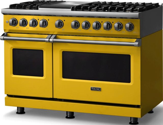 Viking® 5 Series 48" Daffodil Pro Style Dual Fuel (NG) Range with Polished Chrome Trim-3