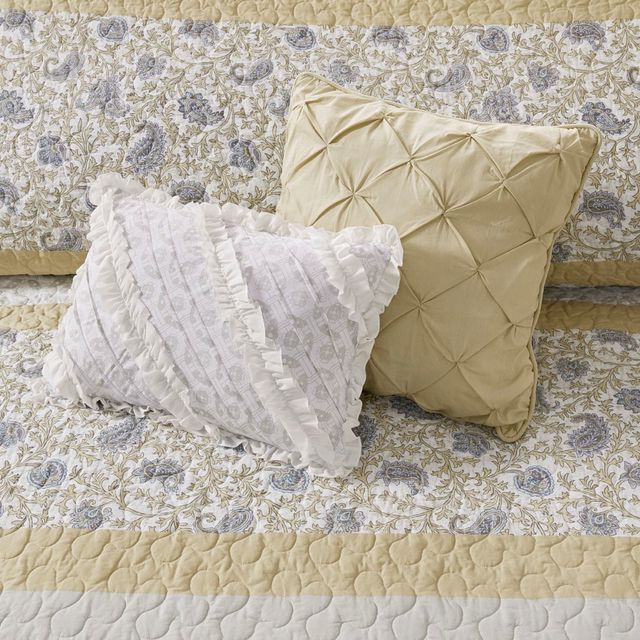 Olliix by Madison Park Dawn 6 Piece Yellow Full/Queen Cotton Percale Reversible Coverlet Set-4