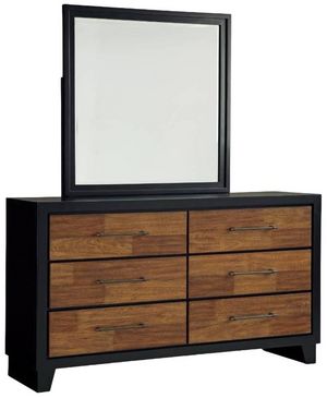 front view of the https://www.blvdhome.com/product/benchcraft-kraeburn-black-brown-dresser-and-mirror-b496b1-1628474