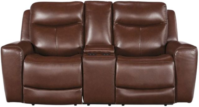 Signature Design by Ashley® Momentum Moves Mahogany Power Reclining Loveseat with Console and Adjustable Headrest-1