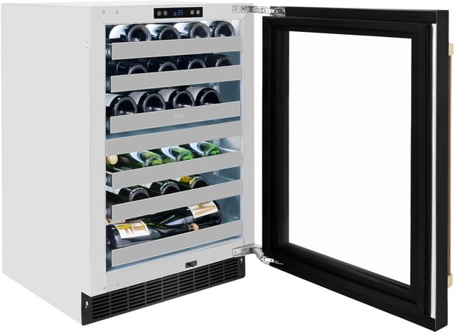 ZLINE Touchstone Autograph Edition 4.8 Cu. Ft. Stainless Steel Wine Cooler with Black Stainless Steel Glass Door and Champagne Bronze Handle-4