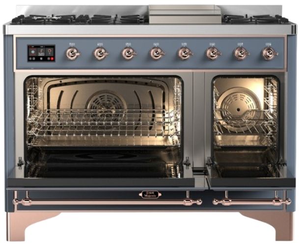Ilve® Majestic III 48" Blue Gray Pro Style Dual Fuel Natural Gas Range with Solid Door and Copper Trim-1