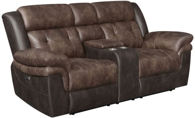 Coaster® Saybrook Chocolate/Dark Brown Power Reclining Tufted Cushion Loveseat-1