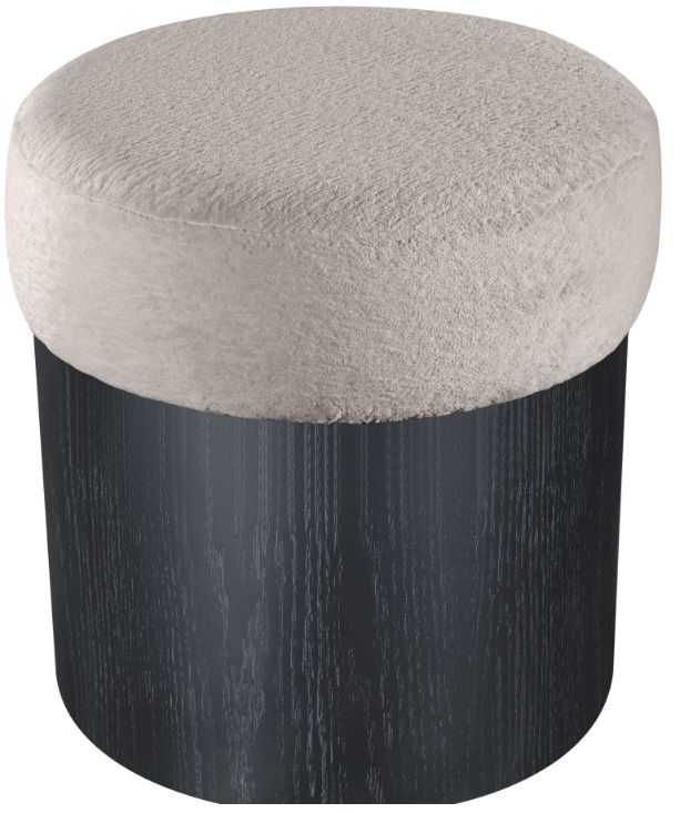 Meridian Furniture Nimes Beige/Black Velour Fur Ottoman-1