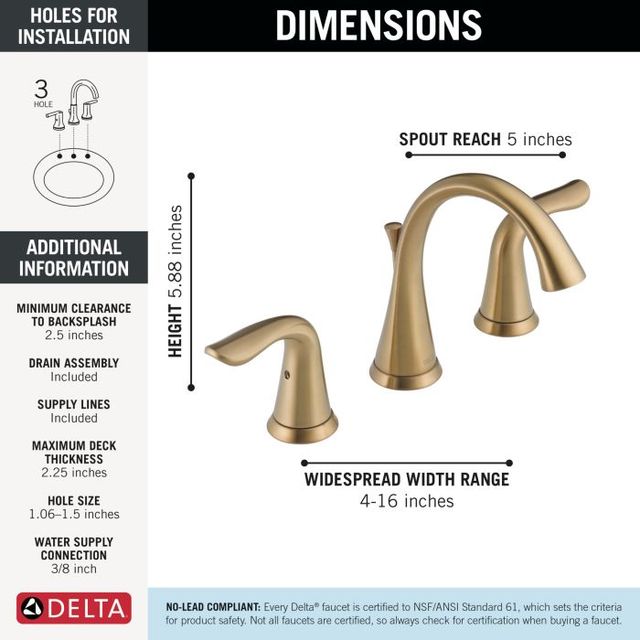 Delta Lahara® Champagne Bronze 2-Handle Widespread Bathroom Faucet with Drain-4
