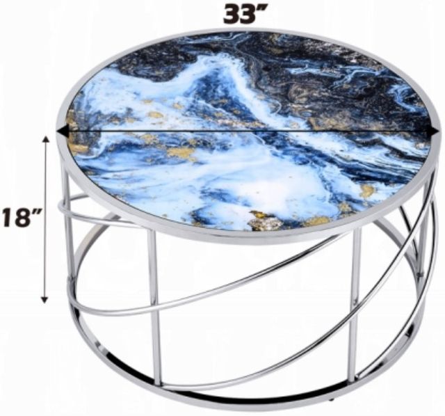 ACME Furniture Lyda Blue Coffee Table with Chrome Base-2