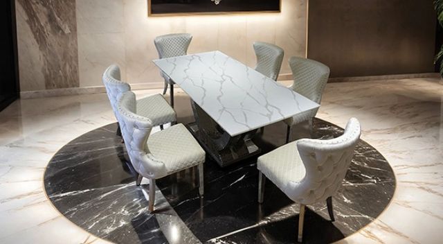 Furniture of America® Portanova 7-Piece Chrome Dining Table Set with White Chairs-1