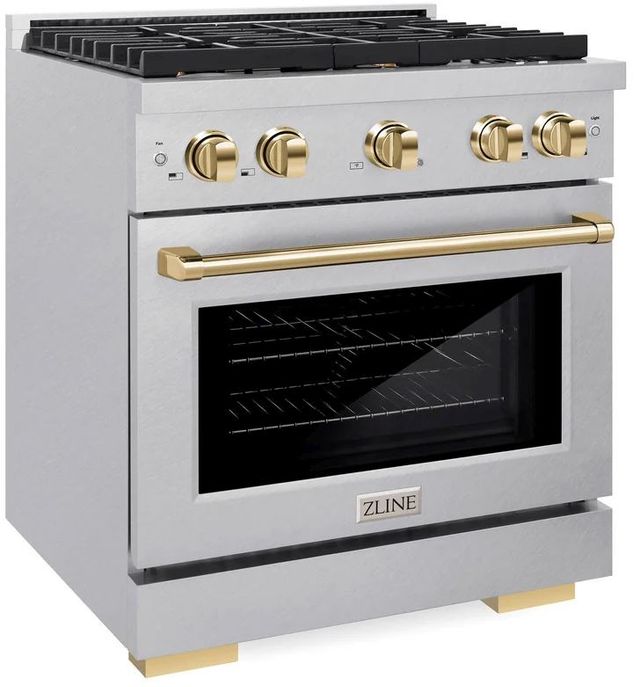 ZLINE Autograph Edition Paramount 30" Satin Stainless Steel Pro Style Dual Fuel Range with Polished Gold Accents-2