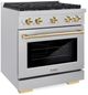 ZLINE Autograph Edition Paramount 30" Satin Stainless Steel Pro Style Dual Fuel Range with Polished Gold Accents-2