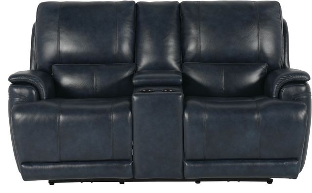 Bassett® Furniture Burlington Navy Leather Loveseat with Console-0