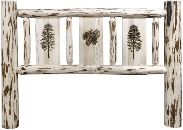 Montana Woodworks® Montana Collection Clear Lacquer Full Youth Headboard with Laser Engraved Pine Design-1