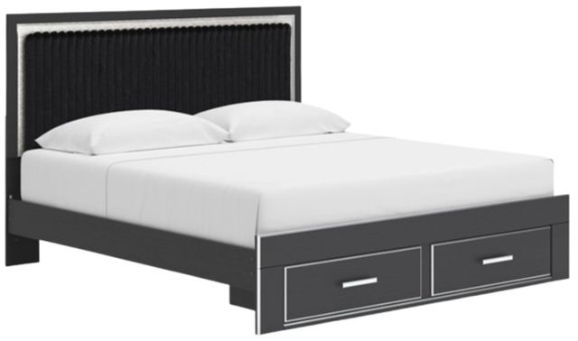Signature Design by Ashley® Birmonton Black King Upholstered Storage Panel Bed-1