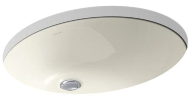 Kohler Caxton® Biscuit 21.25" Oval Undermount Bathroom Sink with Glazed Underside, No Overflow-0