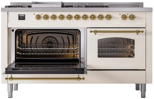 Ilve® Nostalgie II Series 60" Antique White Pro Style Dual Fuel Range-3