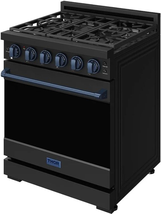 Thor Kitchen Gordon Ramsay Collection 30" Black Pro Style Gas Range with Precision Knob Control and Blue Trim-3