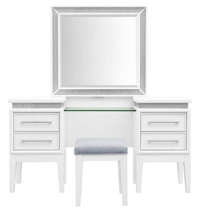 Liberty Furniture Reflections 3-Piece Gray/Pearl White/Rhinestone Vanity Table Set-2