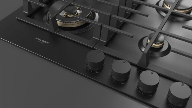 Fulgor Milano Matteo 400 Series 24" Matte Black Porcelain Gas Cooktop with Matte Brass Burners-2