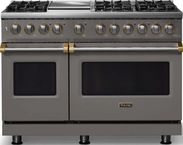 Viking® 5 Series 48" Damascus Gray Pro Style Dual Fuel (NG) Range with Brushed Brass Trim-0