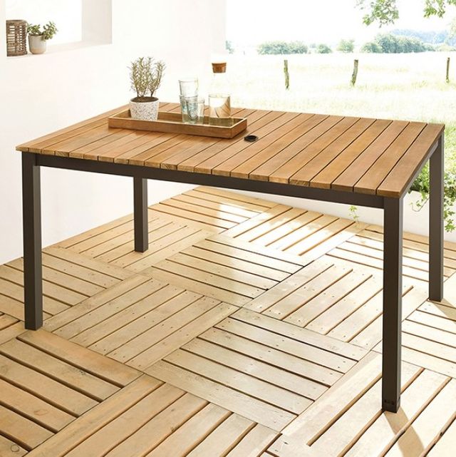 Furniture of America® Mackay 5-Piece Gunmetal/Natural Aluminum/Wood Outdoor Patio Dining Set-4