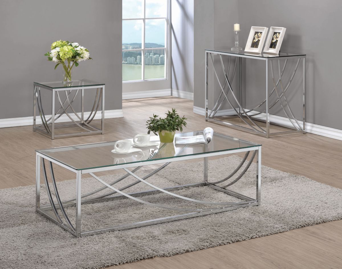 Coaster Lille Glass Top Chrome Rectangular Coffee Table - Thumbnail 5