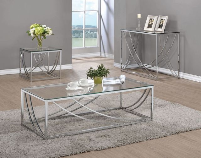 Coaster® Lille Glass Top Chrome Rectangular Sofa Table Accents-1