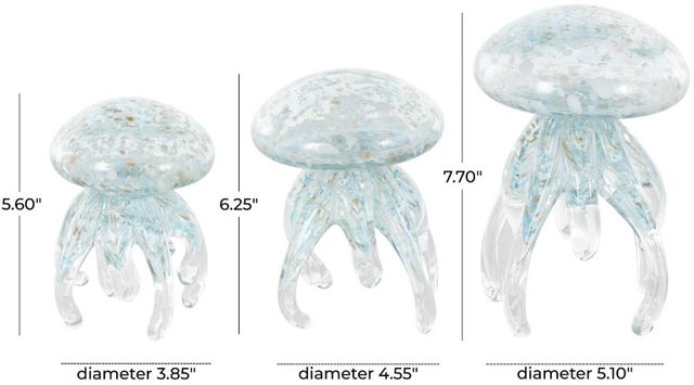 Deco Marche 3-Piece Blue Sea Life Textured Sculpture with Gold and Cream Accents-2