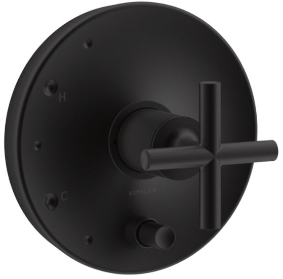 KOHLER® Purist® Rite-Temp® Matte Black Valve Trim with Push-Button Diverter and Cross Handle-0