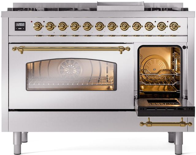 Ilve® Nostalgie II Series 48" Stainless Steel Pro Style Dual Fuel Range-3