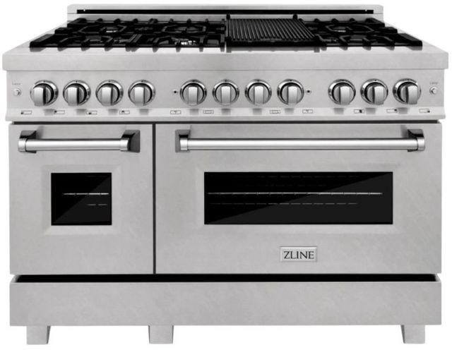 ZLINE Legacy 48" Satin Stainless Steel Pro Style Dual Fuel Range with Gas Cooktop, 2 Electric Ovens and 6 Brass Burners-0