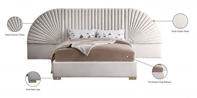 Meridian Furniture Cleo Cream Velvet Queen Upholstered Panel Bed-3