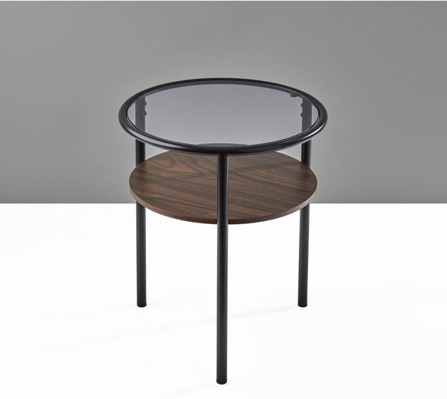 Adesso® Gavin Smoke Glass Top Accent Table with Walnut Shelve and Metal Black Legs-2