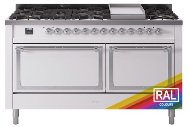 Ilve® Nostalgie II Noblesse 60'' Custom RAL Color Pro Style Dual Fuel Range with Chrome Trim-0