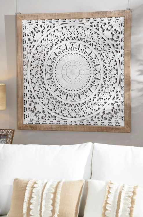 Deco Marche Floral Handmade Intricately Carved Mandala White Wall Art-3