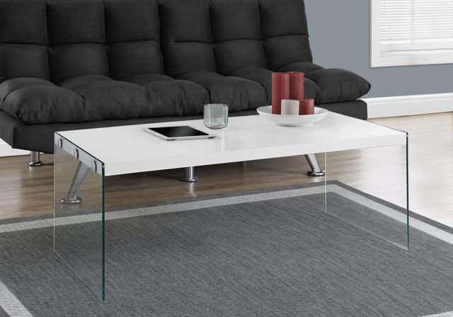 Monarch Specialties Inc. Glossy White Coffee Table with Tempered Glass Frame -1