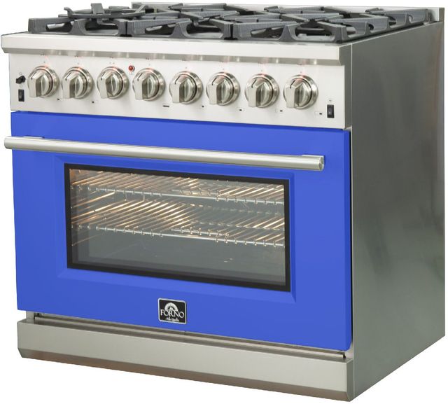 FORNO® Capriasca 36" Stainless Steel Pro Style Dual Fuel Range with Blue Door-2