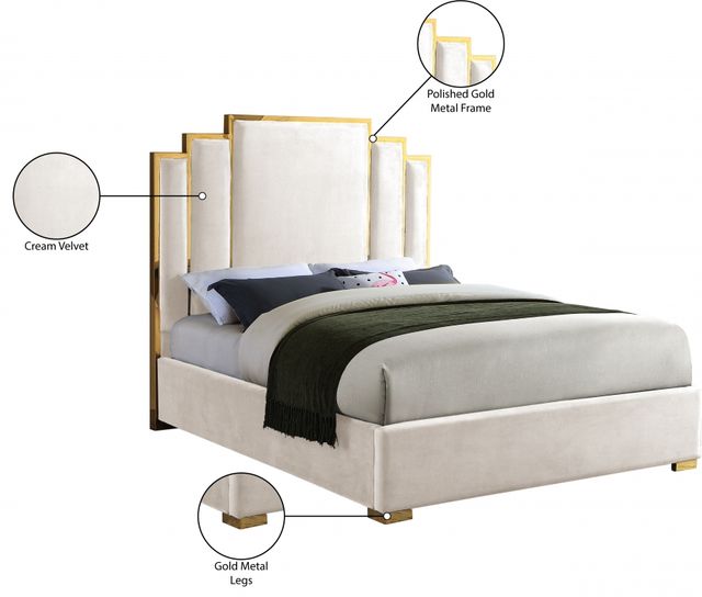 Meridian Furniture Hugo Cream Queen Upholstered Panel Bed-3