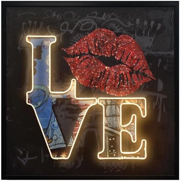Classy Living Luminous Love Neon Art with Red Lips Wall Art-0