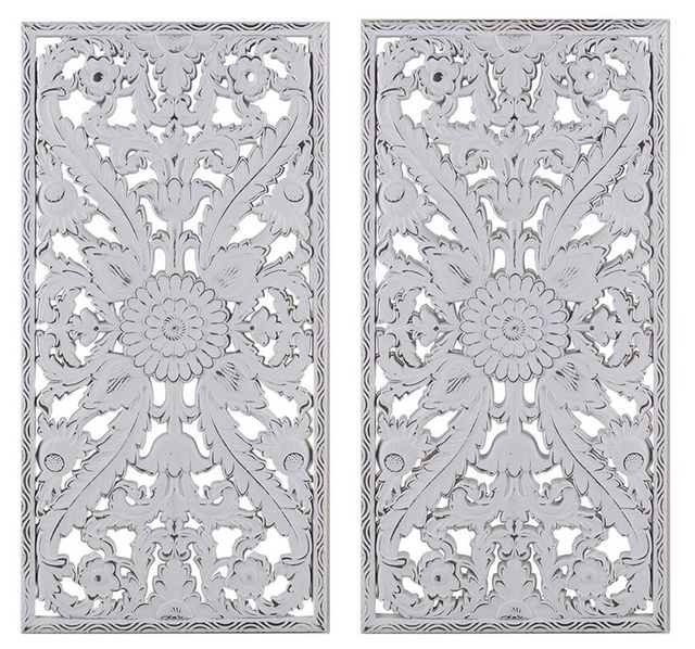 Olliix by Madison Park Botanical Panel 2 Piece White Carved Wall Decor Set-0