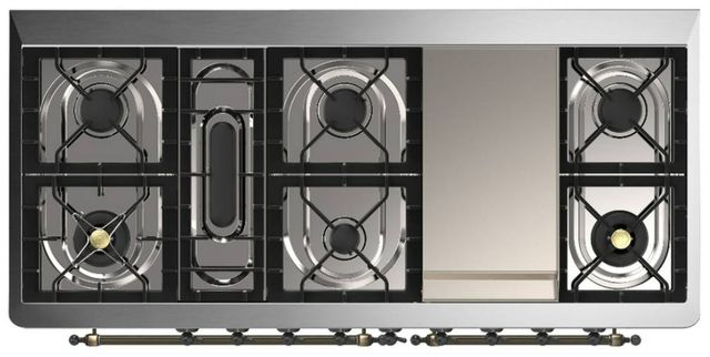 Ilve® Majestic III 60" Antique White Pro Style Dual Fuel Natural Gas Range with Triple Glass Door and Burnished Trim-2