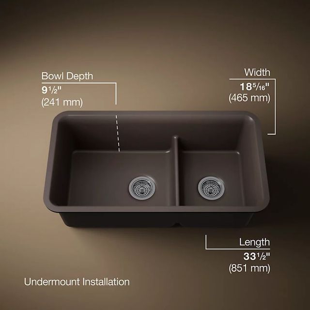KOHLER® Cairn® Matte Brown Smart Divide® 34" Undermount Double-Bowl Kitchen Sink-2