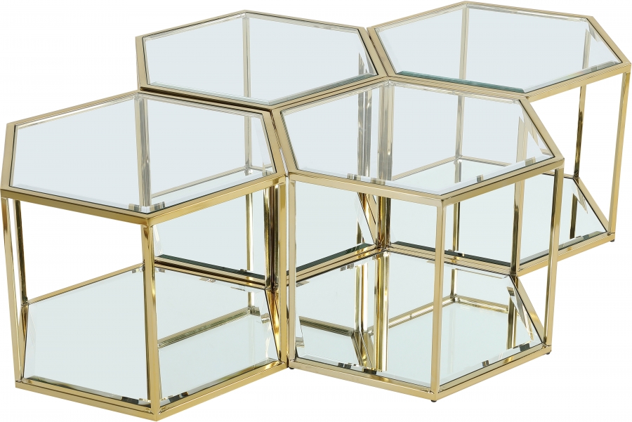 Meridian Furniture Hexagon Modular 4 Piece Coffee Table - Gold Meridian Furniture Hexagon Modular 4 Piece Coffee Table - Gold