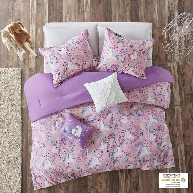 Olliix by Urban Habitat Kids Lola Pink Twin Unicorn Cotton Comforter Set-0