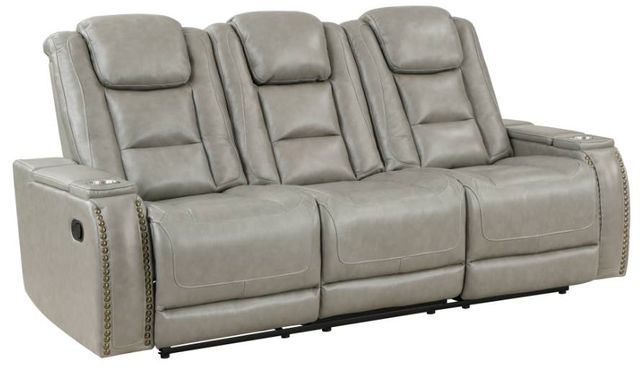 New Classic® Home Furnishings Breckenridge Light Gray Dual Manual Reclining Sofa -0