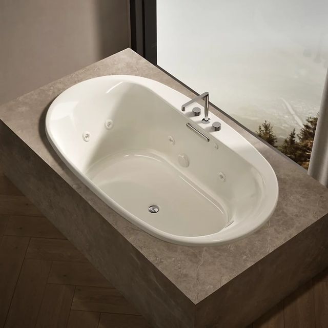 Kohler® Underscore® Biscuit 72" x 42" Drop-In Heated Whirlpool Bath-2