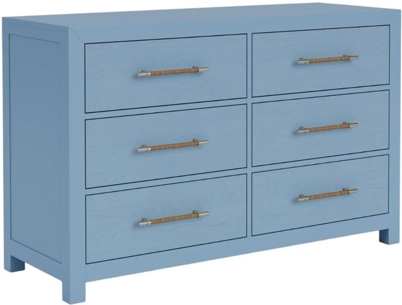 blue dresser with white drawers Vintage Painted Blue and White Trompe l'Oeil Bow Front Dresser With Gr –  Sheptons Antiques main image 0